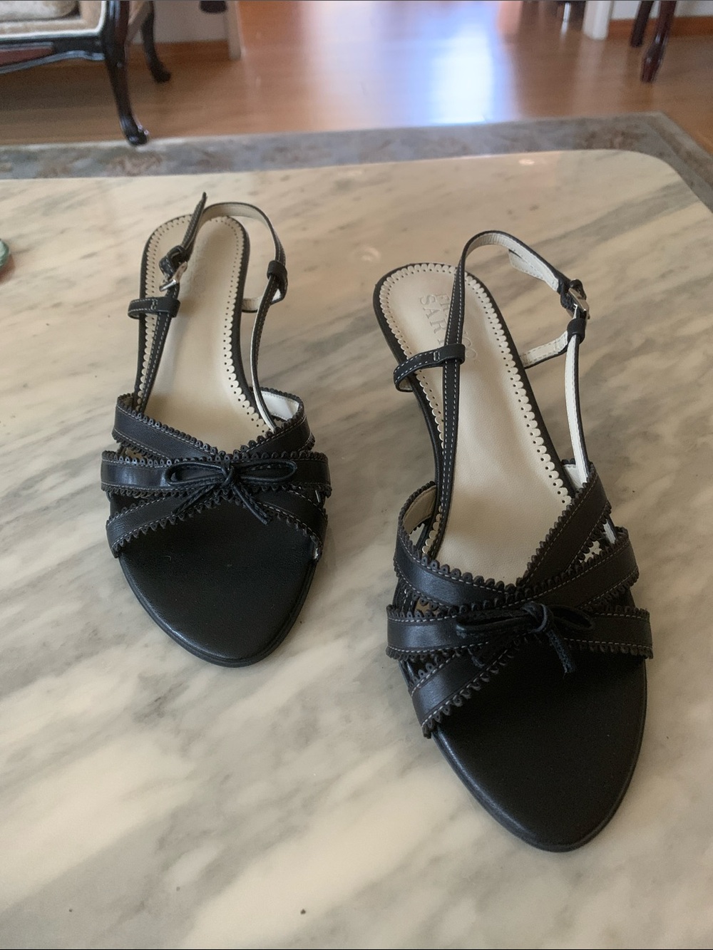 Franco Sarto Black Slingback Bow Heels